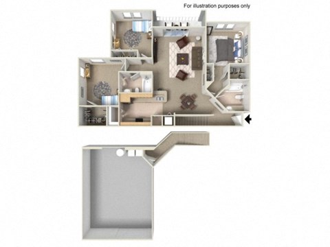 Floor plan for 3 beds, 2 baths, 1401 sqft